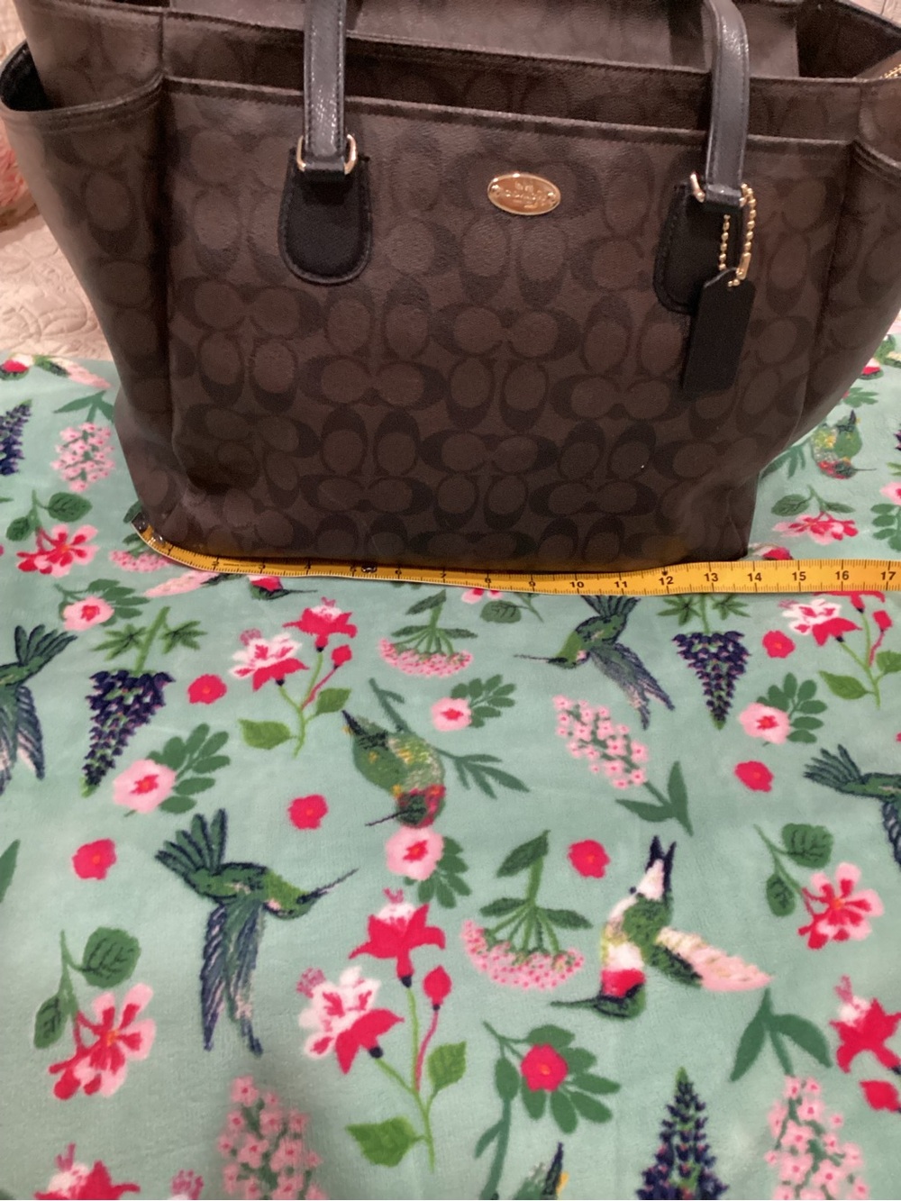 Coach Dark Brown Signature Tote with Leather Trim